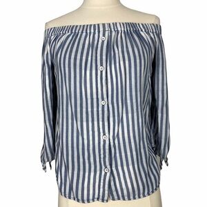 ANTHROPOLOGIE Cloth & Stone Off the Shoulder Striped Tencel Top